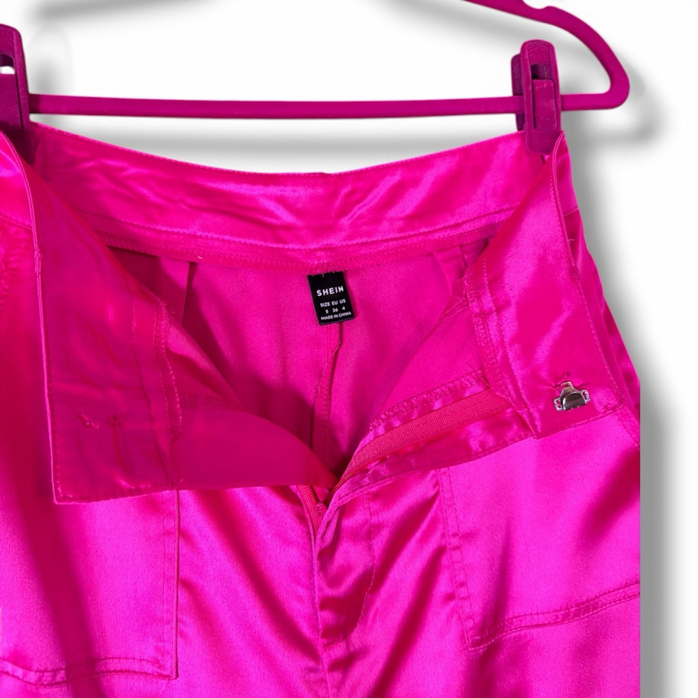 SHEIN Hot Pink Satin Cargo Trousers S - Picture 3 of 3